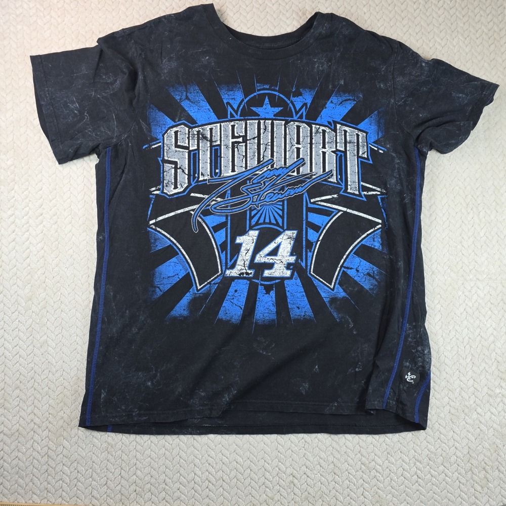 Chase Authentics Tony Stewart 14 NASCAR Shirt XL Black Blue Acid Wash Graphic
